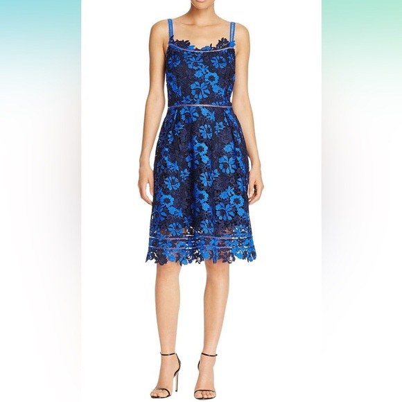 T Tahari Lucile Dress Blue Black Floral Lace Mini Dress Formal Wedding Guest 8 - Picture 1 of 9
